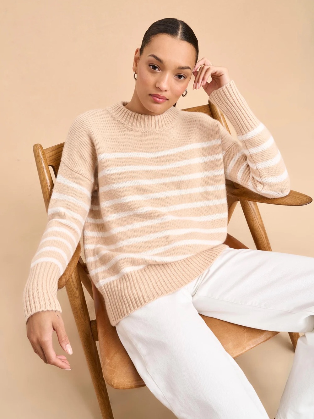 Amazon Cream and White Striped Crewneck Sweater *La Ligne Marin look for less*